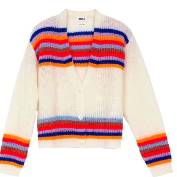 INDEE Network Cardigan Stripe Colorful Long Sleeves Sweater Size 10 - Picture 4 of 14